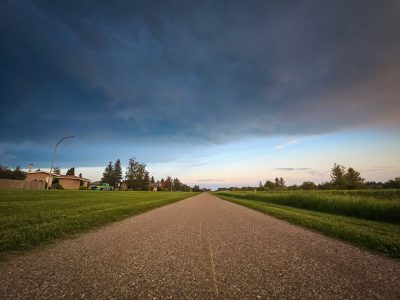 Storm over walking path, Thomas Drive, Strathmore, AB, 2026-07-08