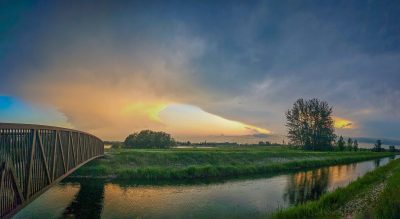Storm skipping past Tom Sadler Bridge, Strathmore, AB, 2026-07-08