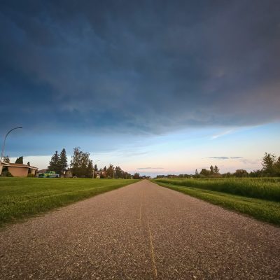 Storm over walking path, Thomas Drive, Strathmore, AB, 2026-07-08