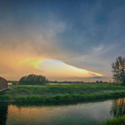 Storm skipping past Tom Sadler Bridge, Strathmore, AB, 2026-07-08
