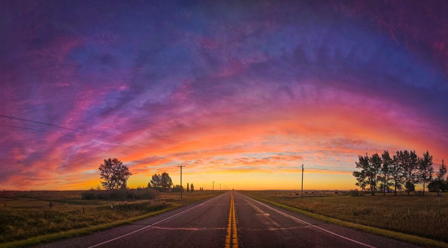 Sunrise over a highway.