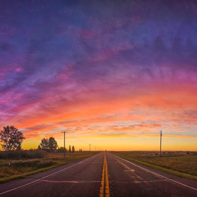 Sunrise over a highway.