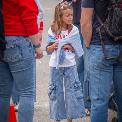 Young girl about to break into tears on Canada Day.
